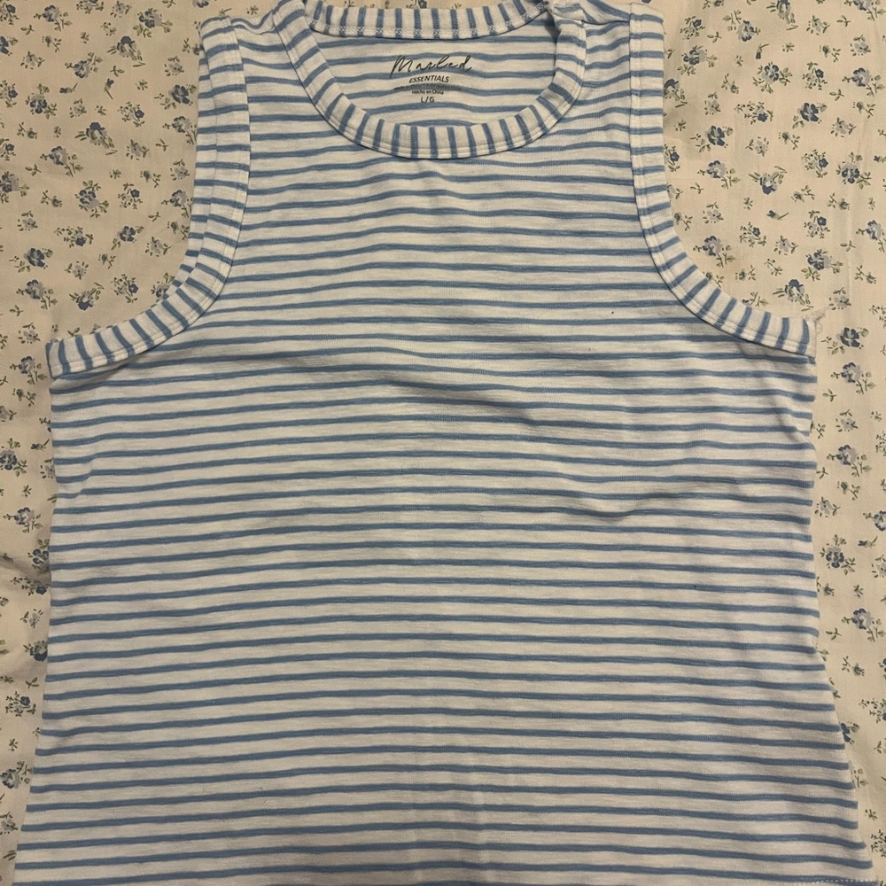 Blue and white stripped tank